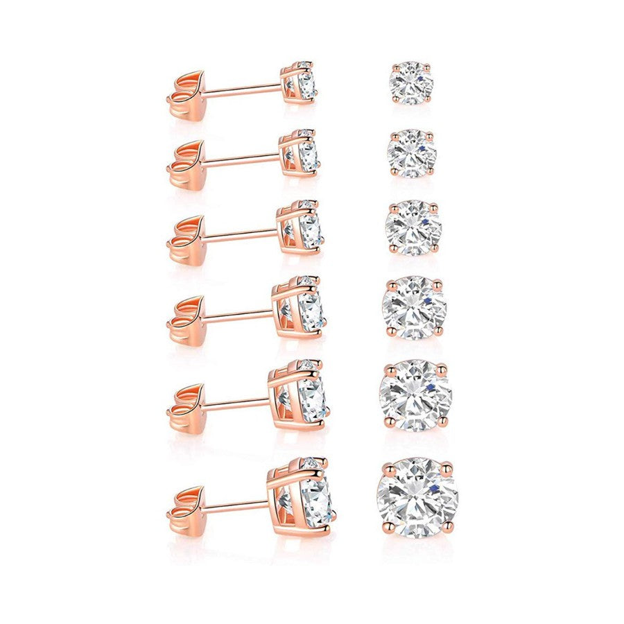 6 Piece Graduating Classic Austrian Elements Studs in 14K Rose Gold Plated