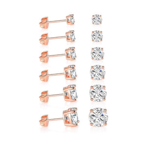 6 Piece Graduating Classic Austrian Elements Studs in 14K Rose Gold Plated