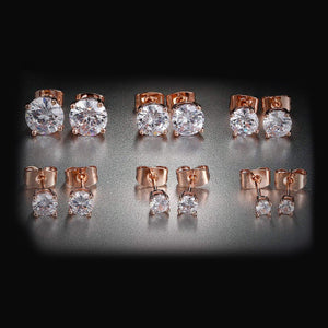 6 Piece Graduating Classic Austrian Elements Studs in 14K Rose Gold Plated