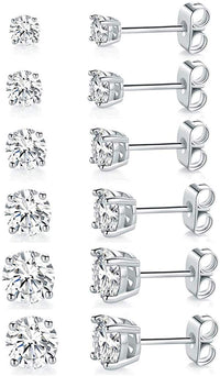 9 CT Stud Earrings Set 18K White Gold Plated (5-Pairs) by: Golden NYC Jewelry