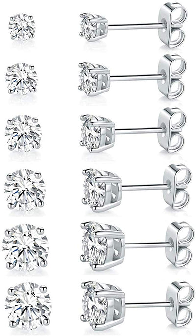 9 CT Stud Earrings Set 18K White Gold Plated (5-Pairs) by: Golden NYC Jewelry