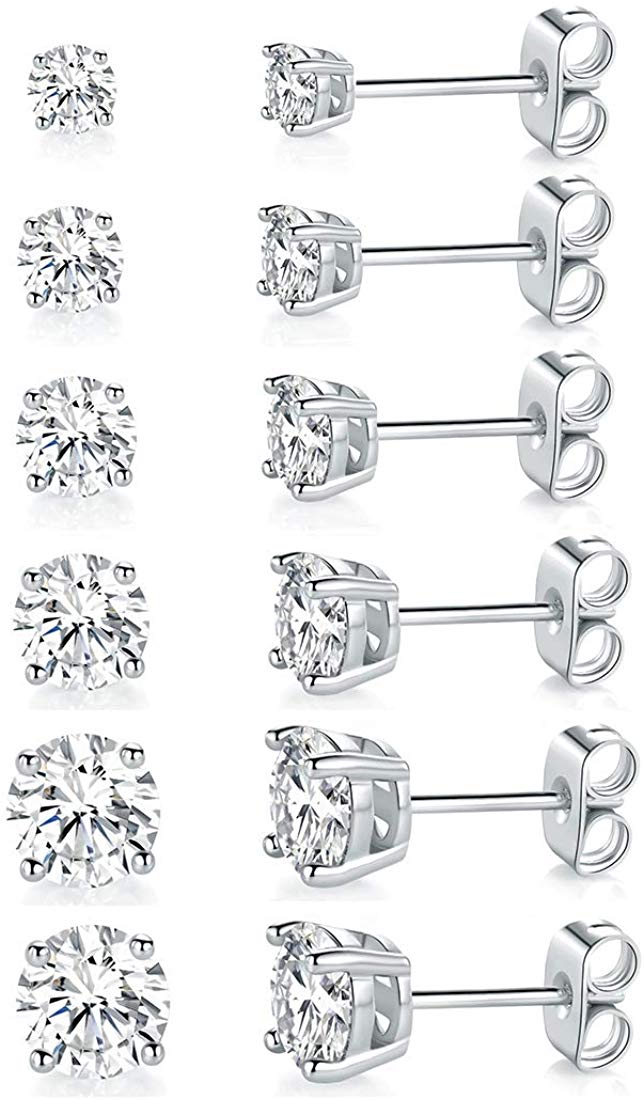 9 CT Stud Earrings Set 18K White Gold Plated (5-Pairs) by: Golden NYC Jewelry