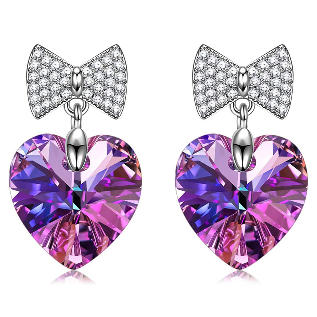 Changing Rainbow Stone Bowtie Heart Drop Earring