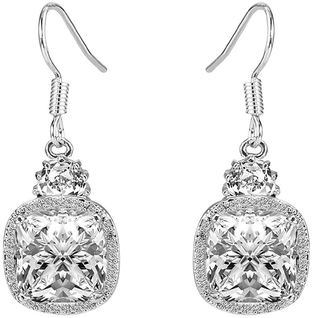 2.00 CT White Topaz Ascher Cut Drop Earring