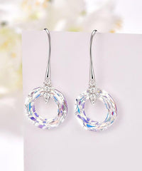 Enlightening Dangle Earrings With Swarovski Crystals - Aurora Boreale in 18K White Gold Plated