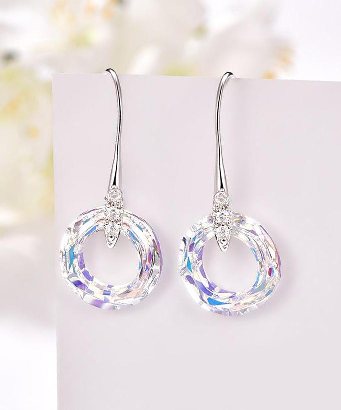 Enlightening Dangle Earrings With Swarovski Crystals - Aurora Boreale in 18K White Gold Plated