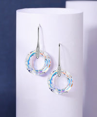 Enlightening Dangle Earrings With Swarovski Crystals - Aurora Boreale in 18K White Gold Plated