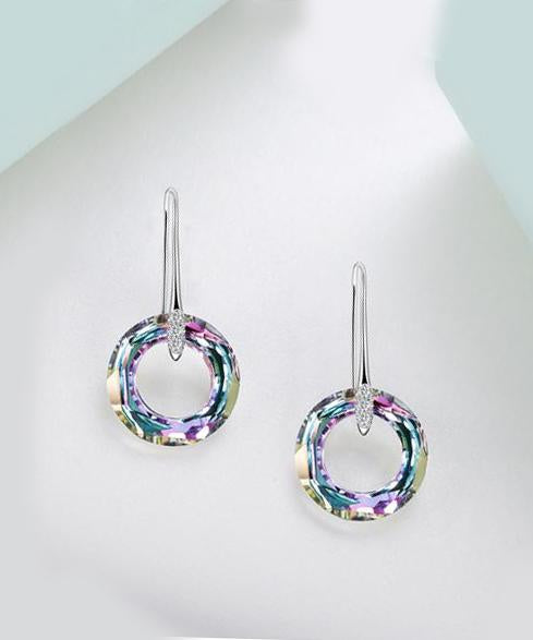 Enlightening Dangle Earrings With Swarovski Crystals - Aurora Boreale in 18K White Gold Plated
