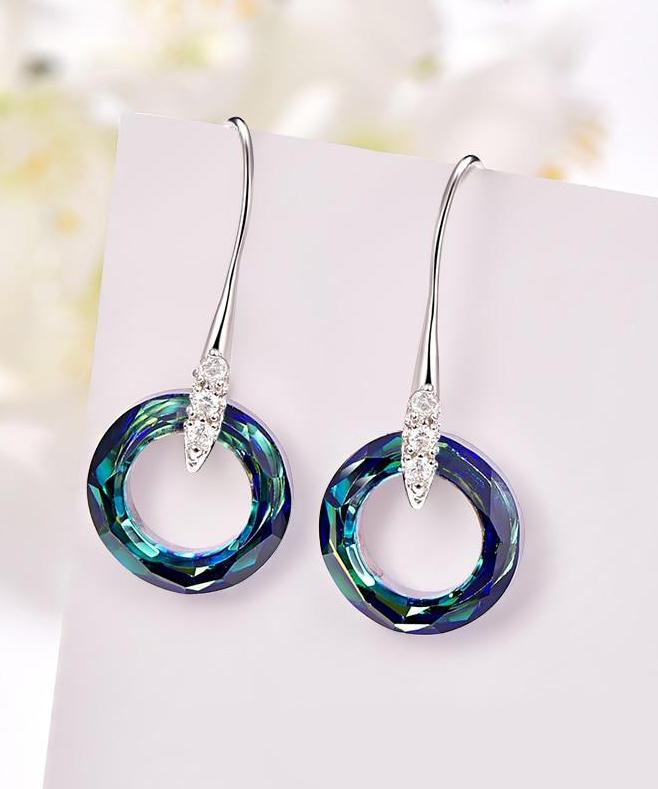 Enlightening Dangle Earrings With Swarovski Crystals - Bermuda Blue in 18K White Gold Plated
