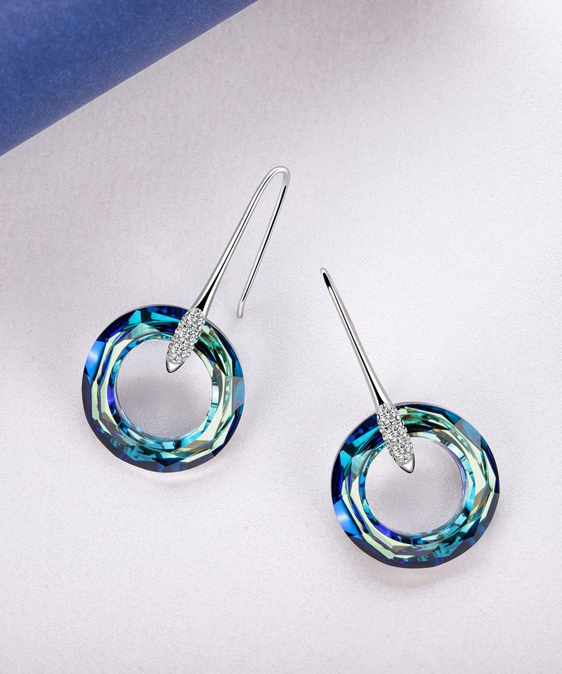 Enlightening Dangle Earrings With Swarovski Crystals - Bermuda Blue in 18K White Gold Plated