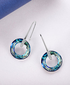 Enlightening Dangle Earrings With Austrian Crystals - Bermuda Blue in 18K White Gold Plated