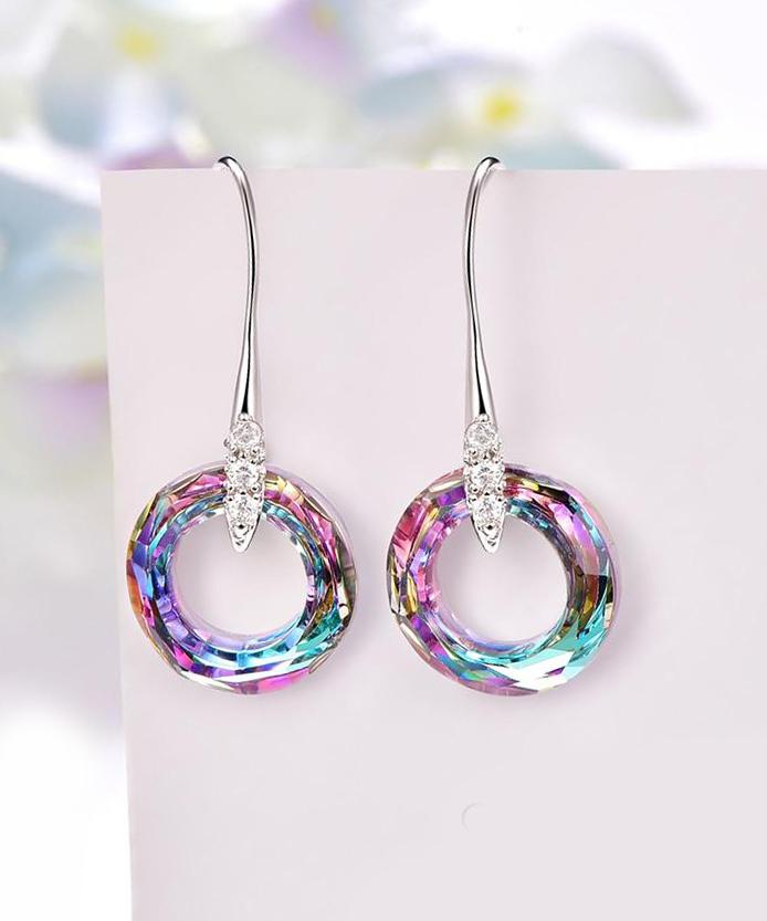Enlightening Dangle Earrings With Swarovski Crystals - Vitrail Light in 18K White Gold Plated