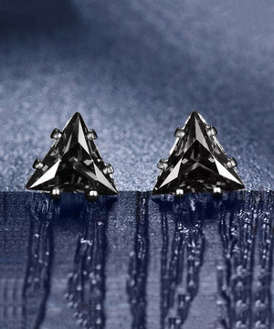 6mm Triangle Stud Earring With Swarovski Crystals - Black in 18K White Gold Plated
