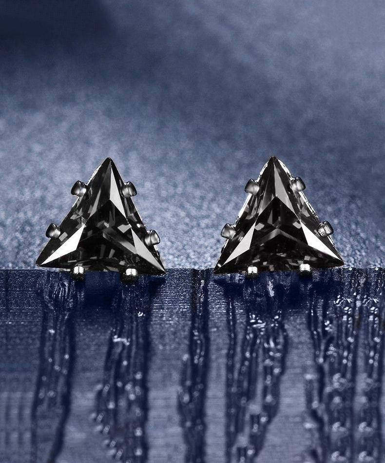 6mm Triangle Stud Earring With Austrian Crystals - Black in 18K White Gold Plated