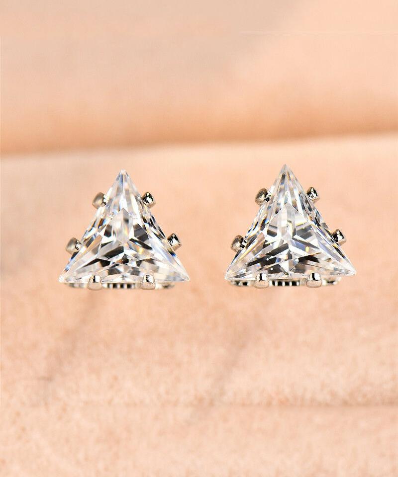 6mm Triangle Stud Earring With Swarovski Crystals - Clear in 18K White Gold Plated