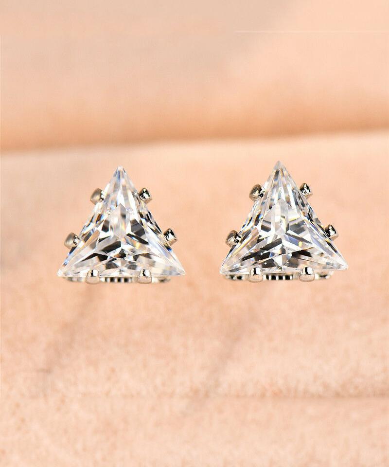 6mm Triangle Stud Earring With Austrian Crystals - Clear in 18K White Gold Plated