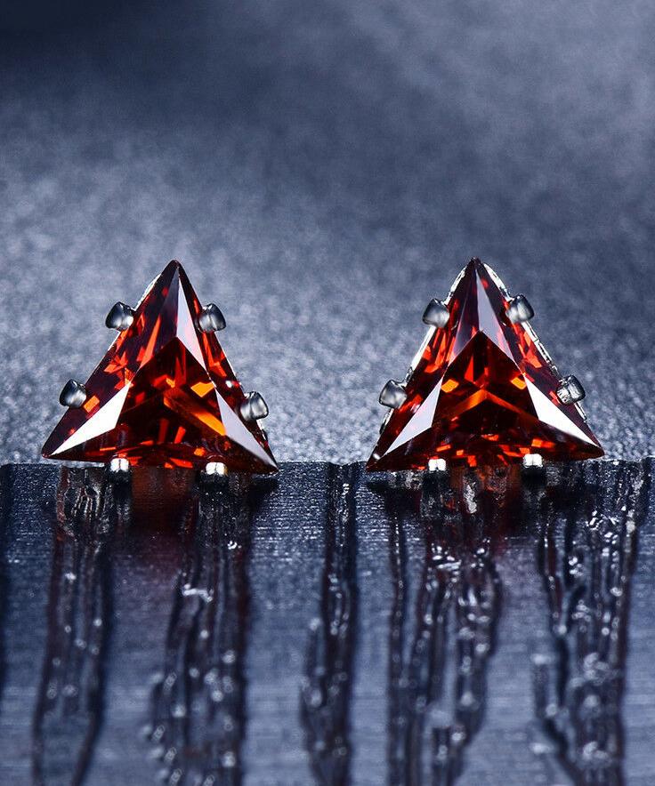 6mm Triangle Stud Earring With Swarovski Crystals - Citrine in 18K White Gold Plated