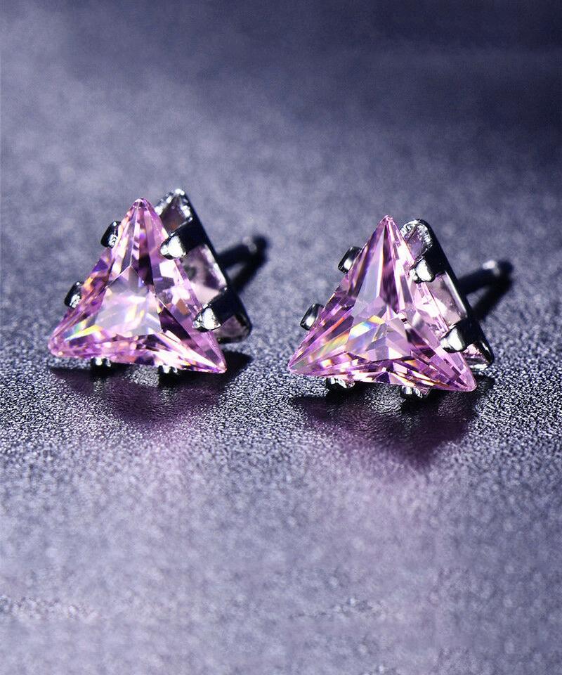 6mm Triangle Stud Earring With Swarovski Crystals - Pink Topaz in 18K White Gold Plated