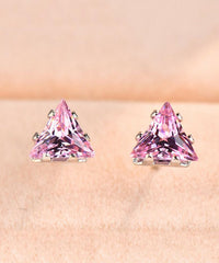 6mm Triangle Stud Earring With Swarovski Crystals - Pink Topaz in 18K White Gold Plated