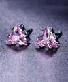 6mm Triangle Stud Earring With Austrian Crystals - Pink Topaz in 18K White Gold Plated