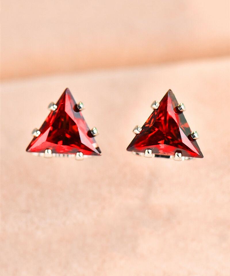 6mm Triangle Stud Earring With Austrian Crystals - Red in 18K White Gold Plated