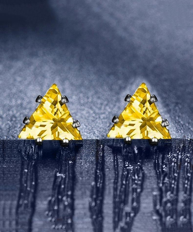 6mm Triangle Stud Earring With Austrian Crystals - Yellow in 18K White Gold Plated