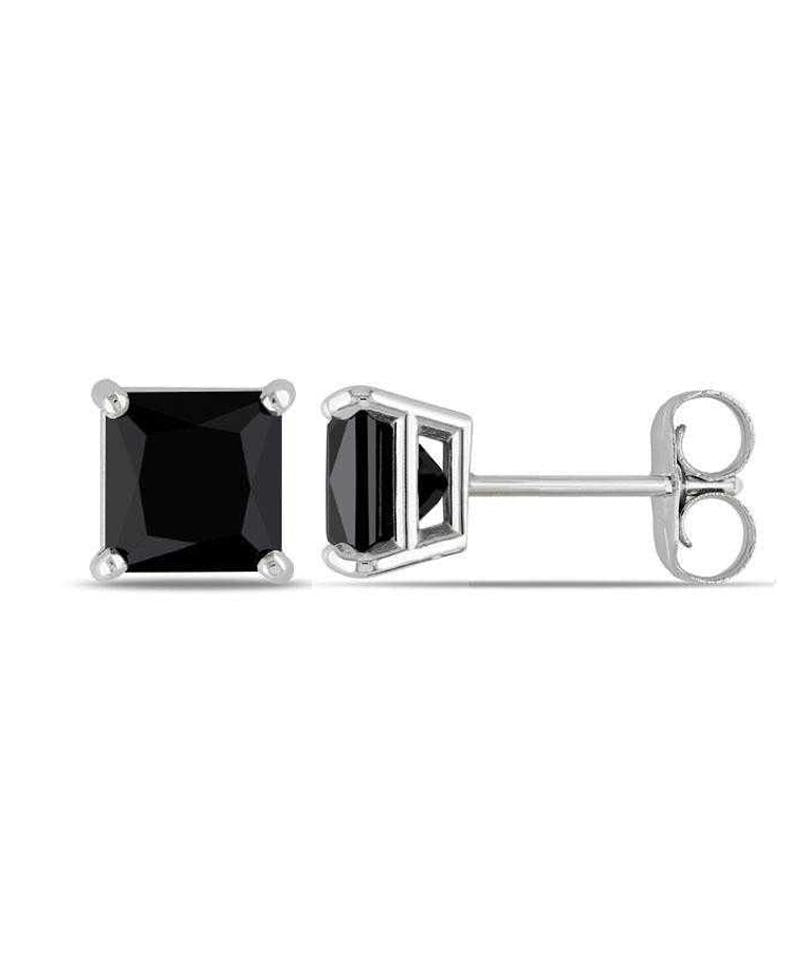 6mm Princess Stud Earring With Swarovski Crystals -Black in 18K White Gold Plated