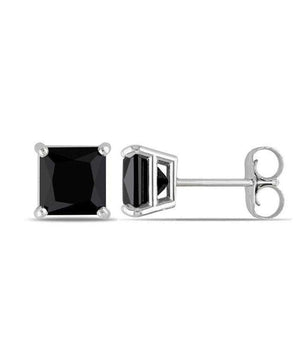6mm Princess Stud Earring With Austrian Crystals -Black in 18K White Gold Plated