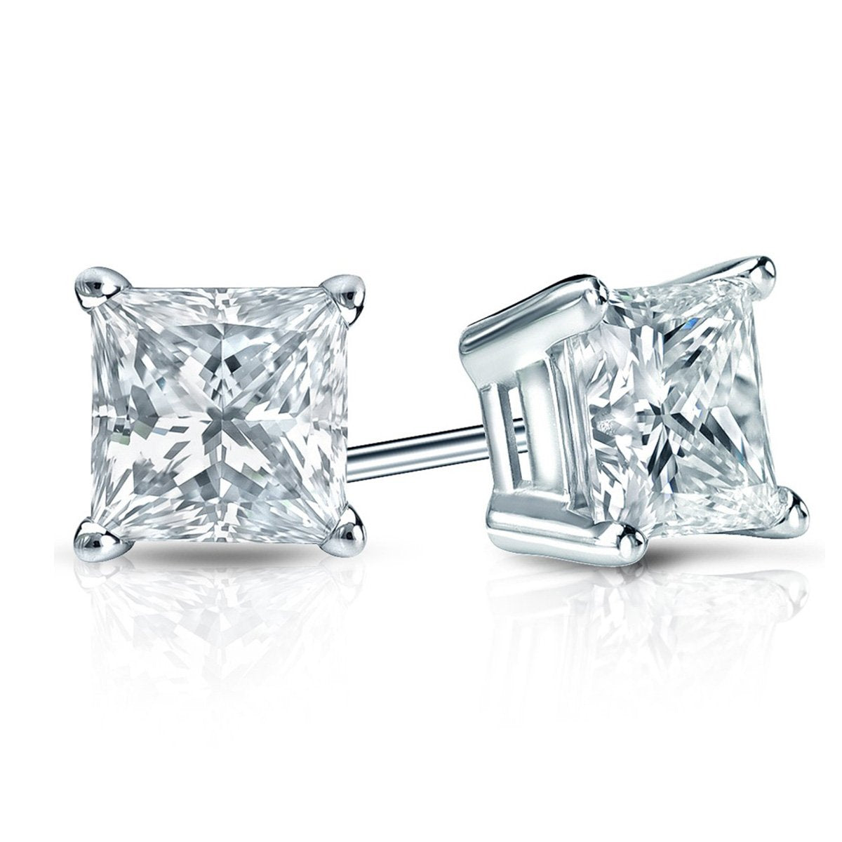 6mm Princess Stud Earring With Swarovski Crystals -Clear in 18K White Gold Plated