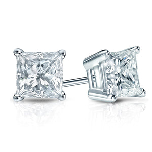 6mm Princess Stud Earring With Austrian Crystals -Clear in 18K White Gold Plated