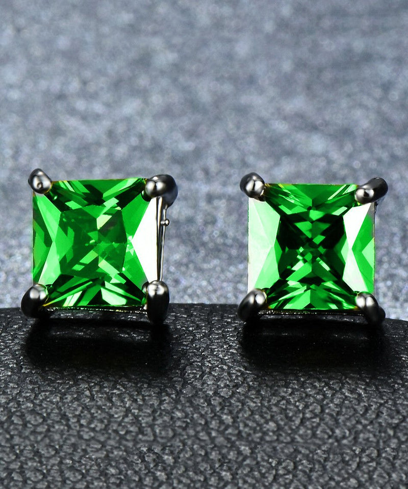 6mm Princess Stud Earring With Austrian Crystals -Green in 18K White Gold Plated