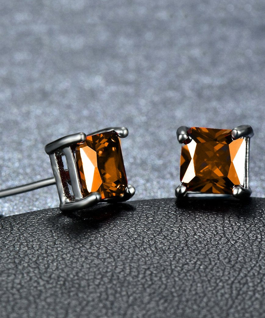 6mm Princess Stud Earring With Swarovski Crystals -Orange in 18K White Gold Plated
