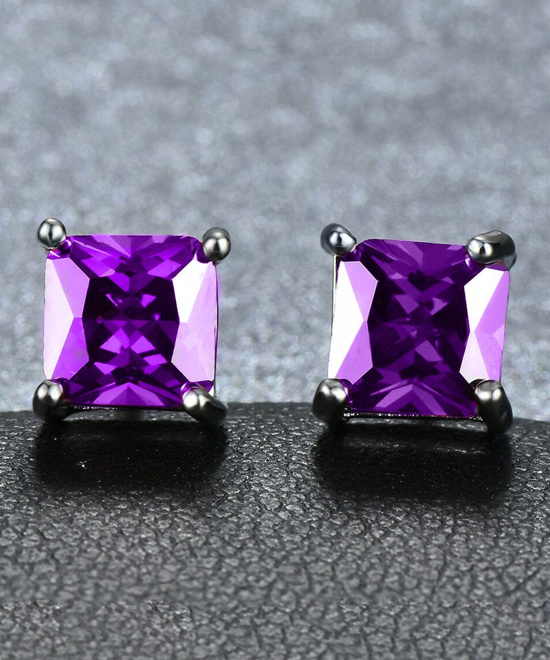 6mm Princess Stud Earring With Austrian Crystals -Purple in 18K White Gold Plated