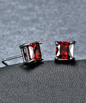 6mm Princess Stud Earring With Austrian Crystals -Red in 18K White Gold Plated