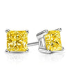 6mm Princess Stud Earring With Austrian Crystals -Yellow in 18K White Gold Plated