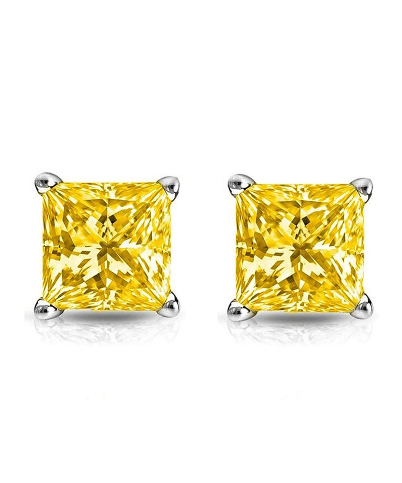 6mm Princess Stud Earring With Swarovski Crystals -Yellow in 18K White Gold Plated