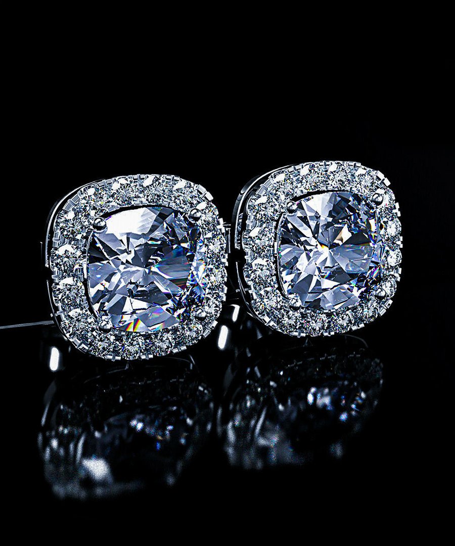 Princess Halo Cut Stud Earring With Swarovski Crystals - Clear in 18K White Gold Plated