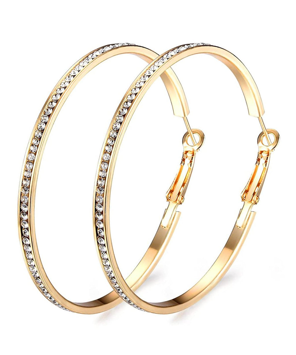 2" Pave Hoop Earring With Crystals in 18K Gold Plated