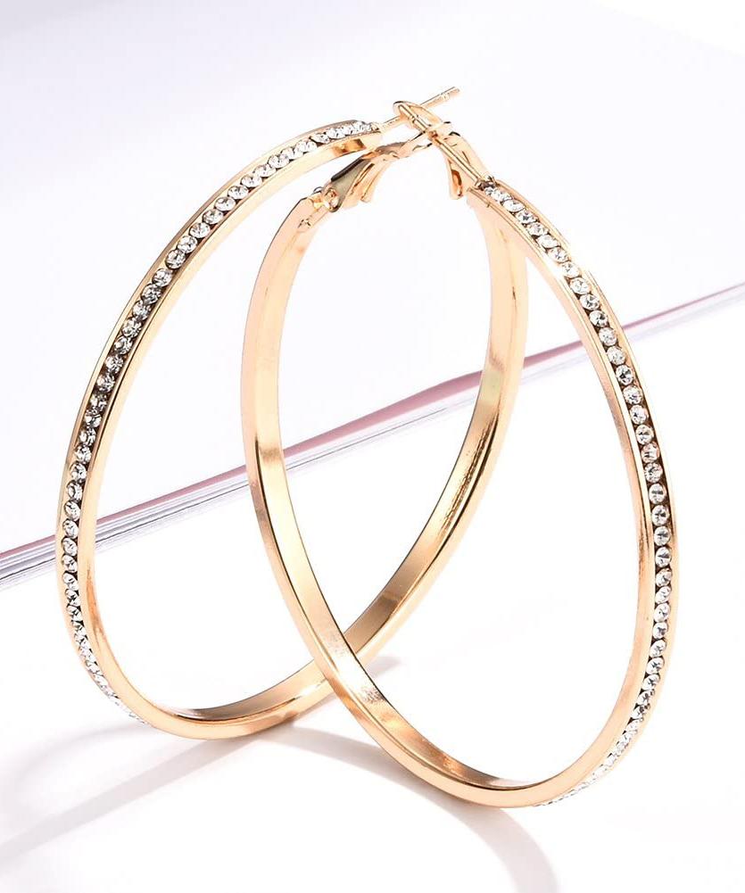 2" Pave Hoop Earring With Crystals in 18K Gold Plated