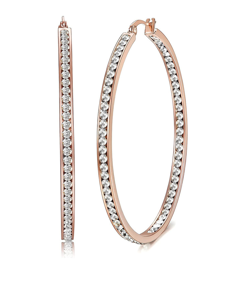 2" Pave Hoop Earring With Crystals in 18K Rose Gold Plated