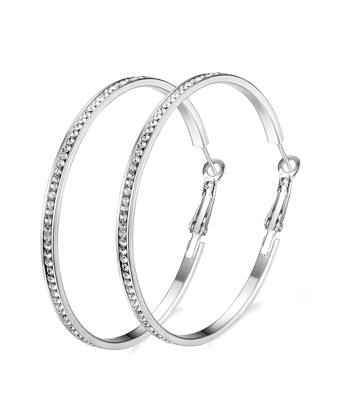 2" Pave Hoop Earring With Crystals in 18K White Gold Plated