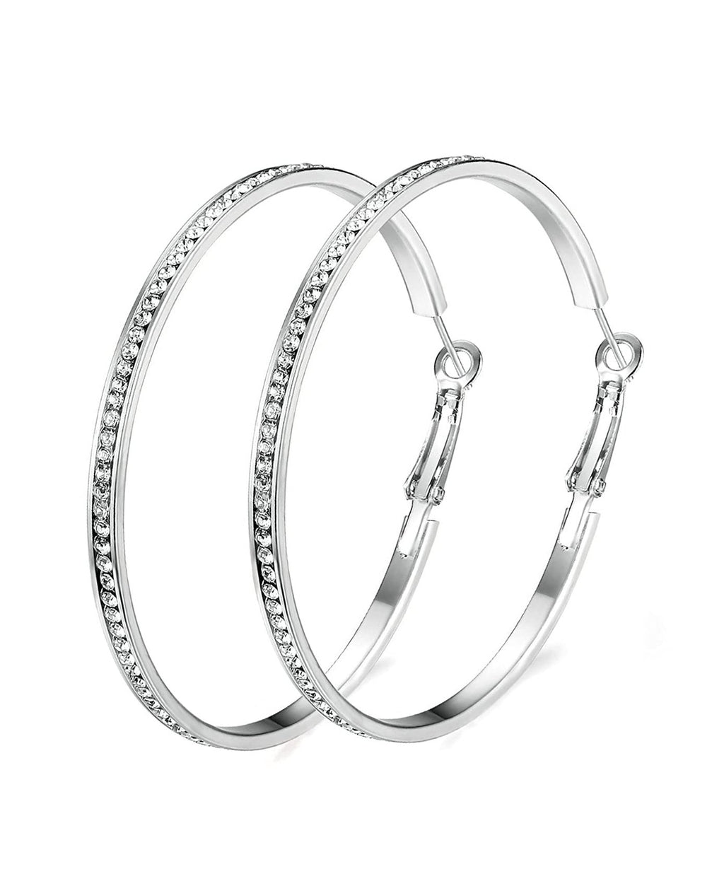 2" Pave Hoop Earring With  Crystals in 18K White Gold Plated