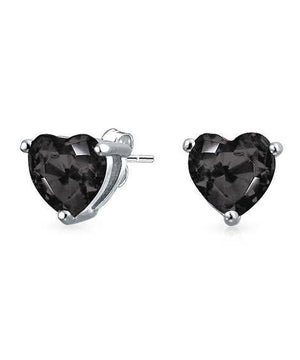 6mm Heart Stud Earring With Austrian Crystals - Black in 18K White Gold Plated