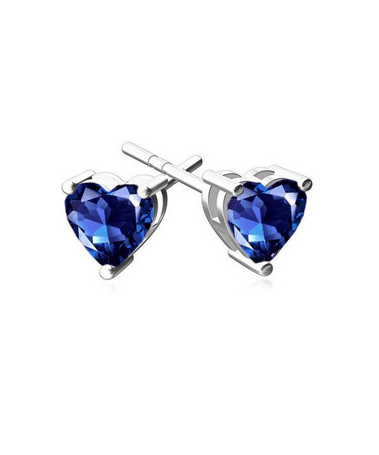 6mm Heart Stud Earring With Austrian Crystals - Blue in 18K White Gold Plated