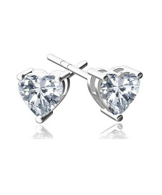 6mm Heart Stud Earring With Swarovski Crystals - Clear in 18K White Gold Plated