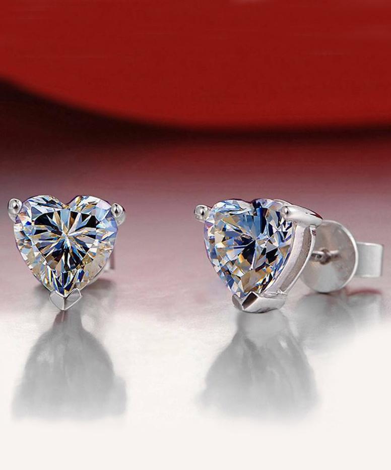 6mm Heart Stud Earring With Swarovski Crystals - Clear in 18K White Gold Plated