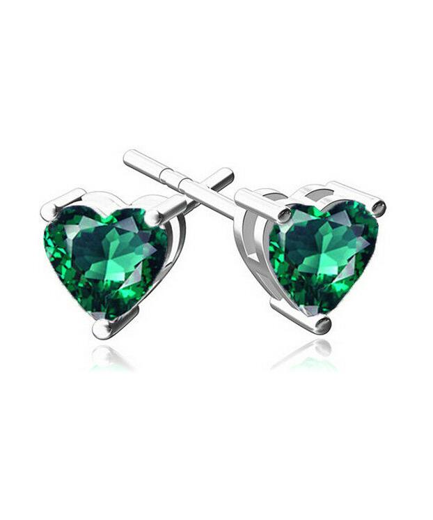 6mm Heart Stud Earring With Swarovski Crystals - Green in 18K White Gold Plated