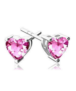 6mm Heart Stud Earring With Austrian Crystals - Pink in 18K White Gold Plated