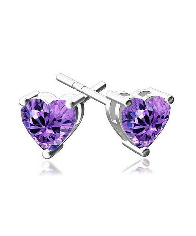 6mm Heart Stud Earring With Swarovski Crystals - Purple in 18K White Gold Plated