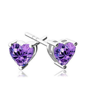 6mm Heart Stud Earring With Austrian Crystals - Purple in 18K White Gold Plated